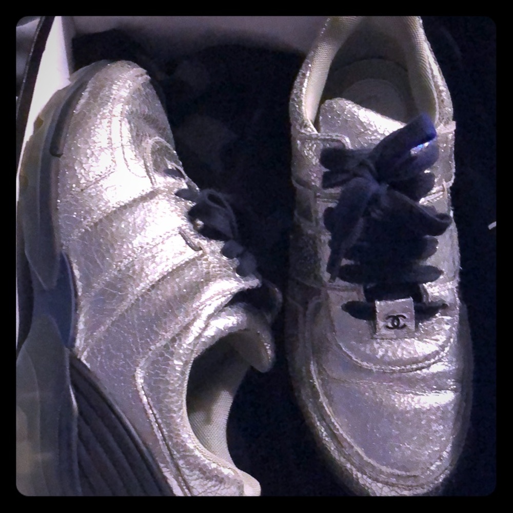 Chanel silver sneakers